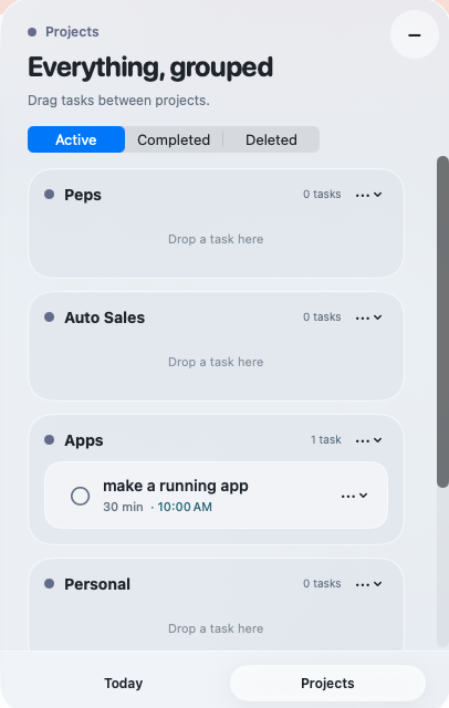 Today Widget grouping active tasks by project.